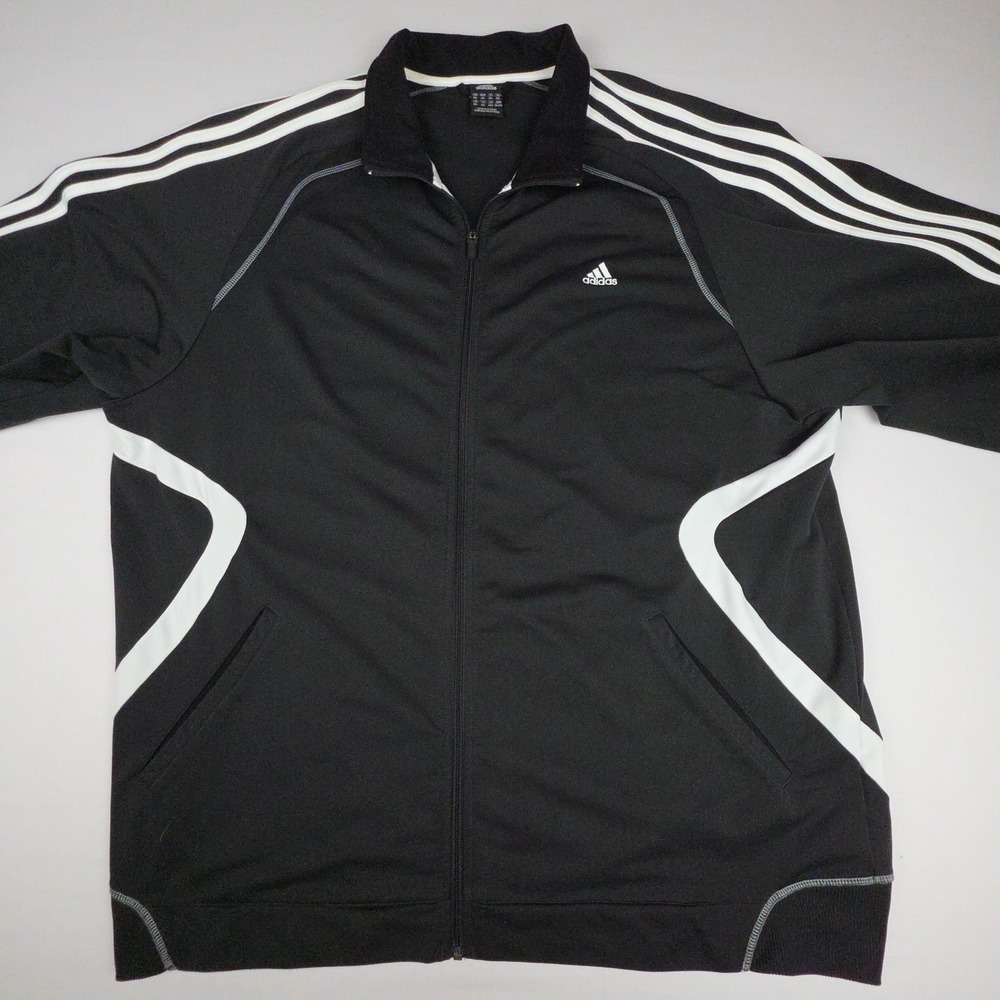 Adidas 3-Stripe Full Zip Track Jacket Mens 2XL Black White Contrast Polyester